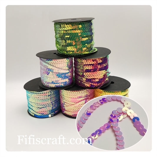 Iridescent Pearlized sequin trim by yard, 6mm sequin rope, sequin line