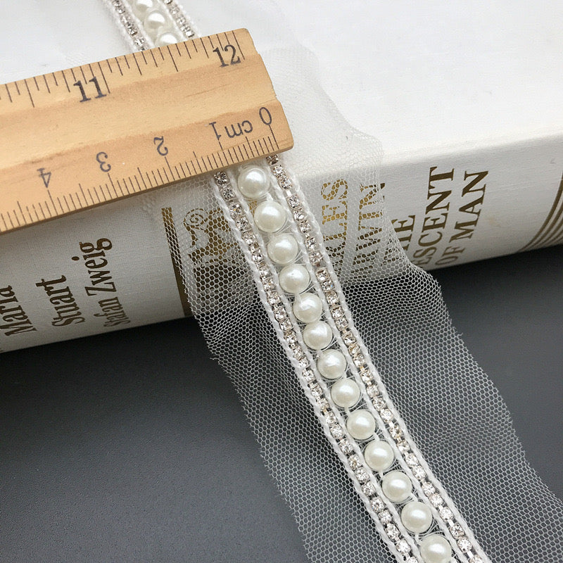 Pearl Trim on mesh by yard