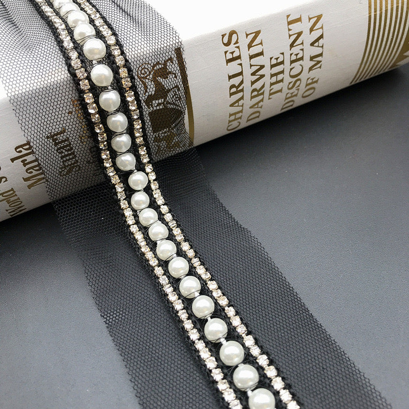 Pearl Trim on mesh by yard