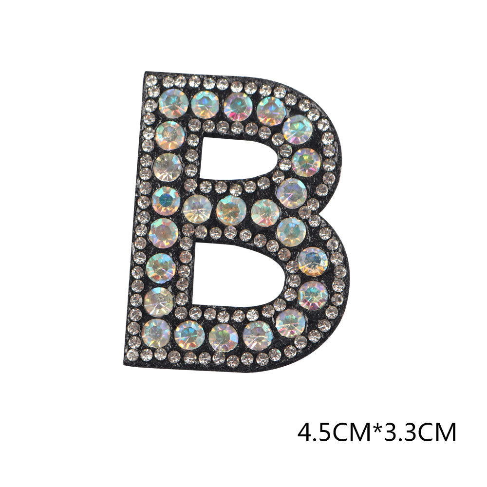 Alphabet Rhinestone Letters with and AB Rhinestone and Black background, Iron On