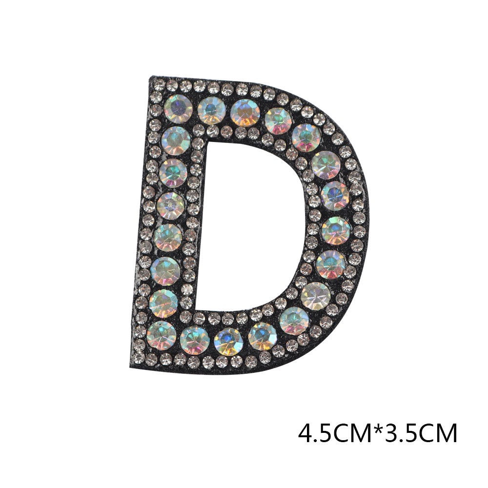 Alphabet Rhinestone Letters with and AB Rhinestone and Black background, Iron On