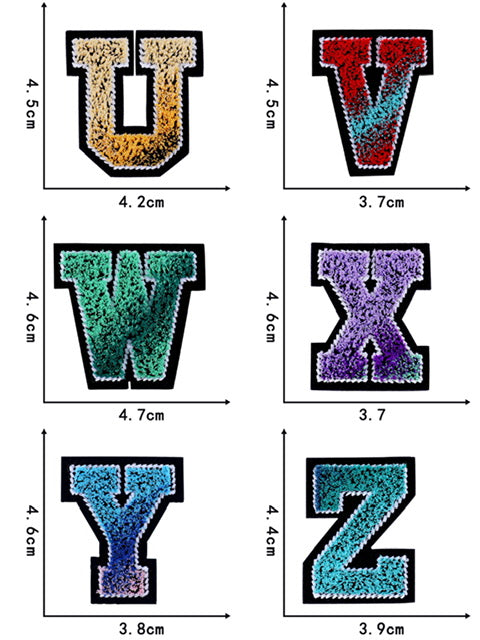 Irone on glue on Rainbow Chenille letter patches for clothing, embroidery Varsity Letter for Pouch Bag DIY projects