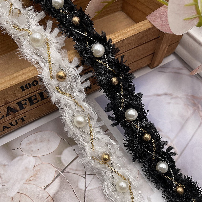 Faux Pearl beaded string on tweed Trim by yards, perfect for DIY, sewing and crafting project, immediate shipping from USA
