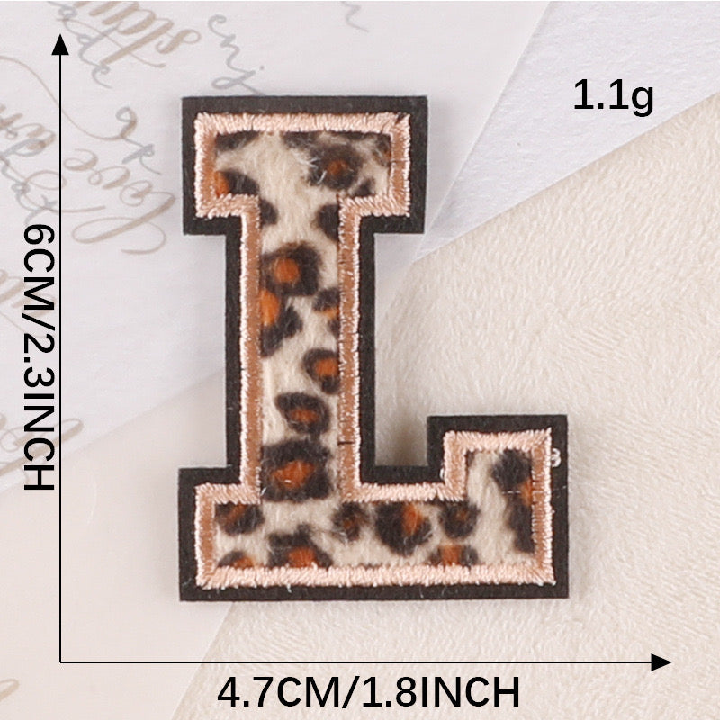 Irone on glue on Leopard Print Chenille letter patches for clothing, embroidery Varsity Letter for Pouch Bag DIY projects