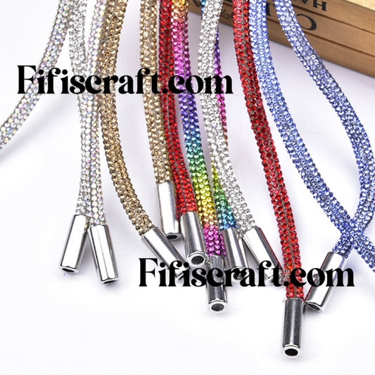 Crystal Shoe Lace Rhinestone String with metal tip, Hoodie drawstring ,Crystal cord- 3MM- 42 inches long