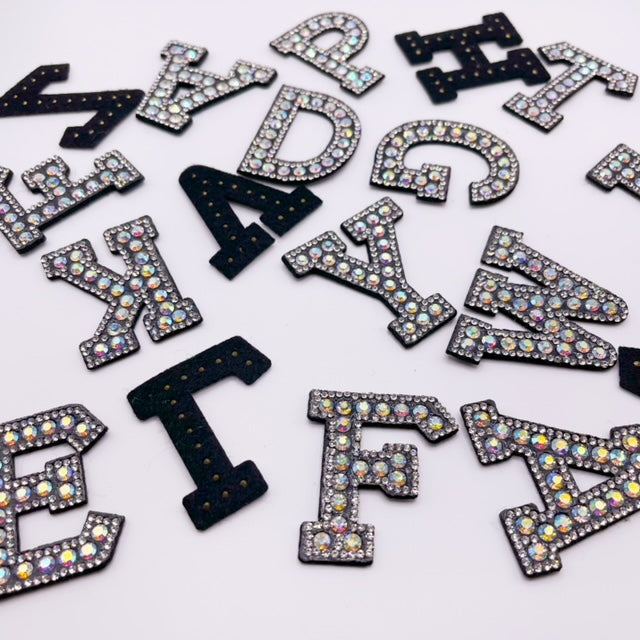 Non Iron on Non Adhesive Alphabet Rhinestone Letters with and AB Rhinestone with colored background, Iron On