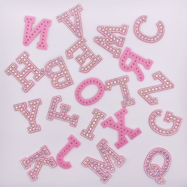 Non Iron on Non Adhesive Alphabet Rhinestone Letters with and AB Rhinestone with colored background, Iron On