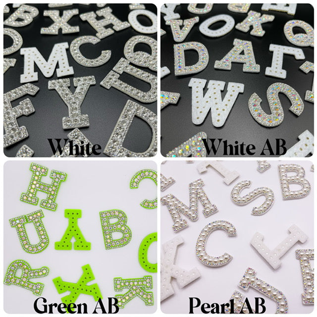 Non Iron on Non Adhesive Alphabet Rhinestone Letters with and AB Rhinestone with colored background, Iron On