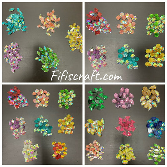 Glitter Flatback Acrylic Resin rhinestone in Multi Shape with holes