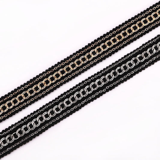 Polyester lace trim with chain by yards, for Sewing project for jacket, dress and skirt.