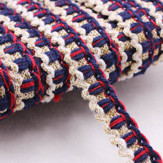 1.5 cm wide Navy , red, cream tweed embroidery lace trim by yards perfect for sewing DIY project