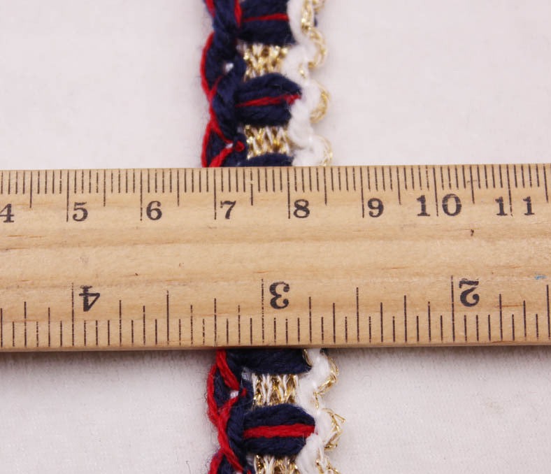 1.5 cm wide Navy , red, cream tweed embroidery lace trim by yards perfect for sewing DIY project