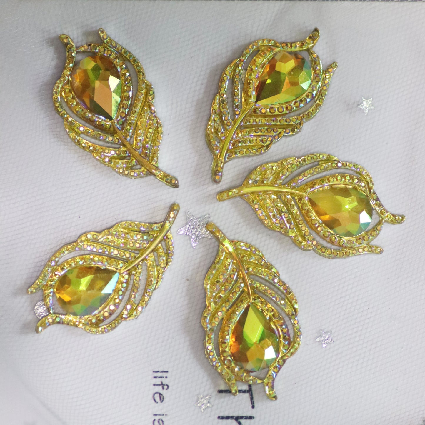 Iridescent Flat-back Acrylic Resin rhinestone in feather shape