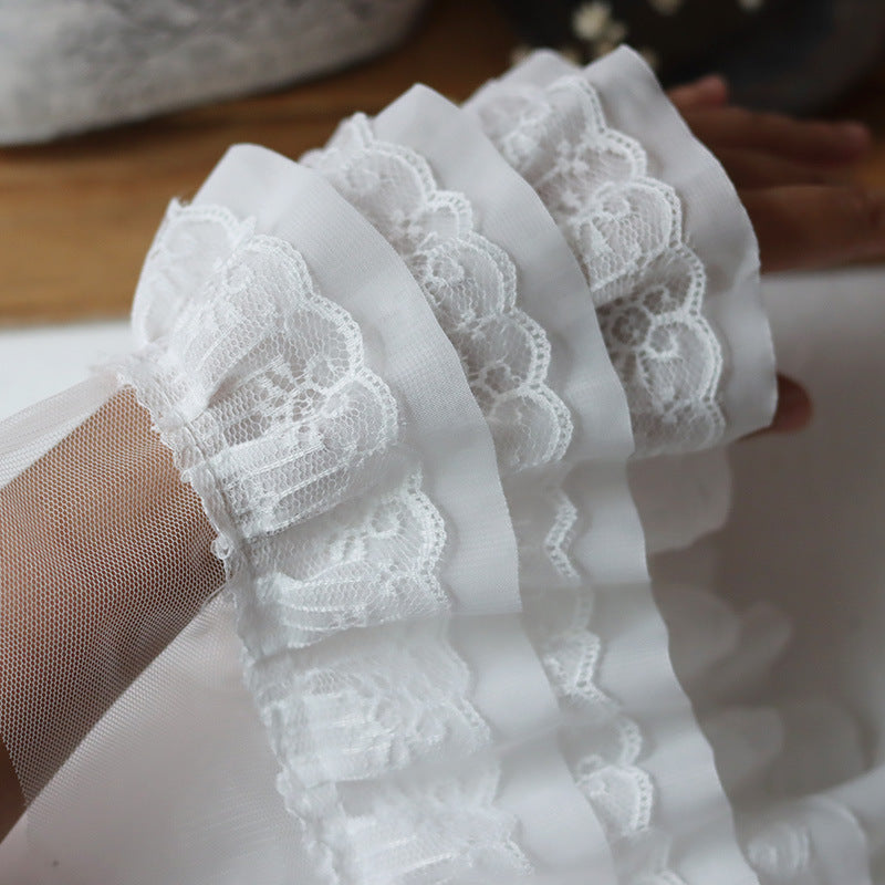 Lace trim with 3 layers of  non stretch raffle, 14cm wide