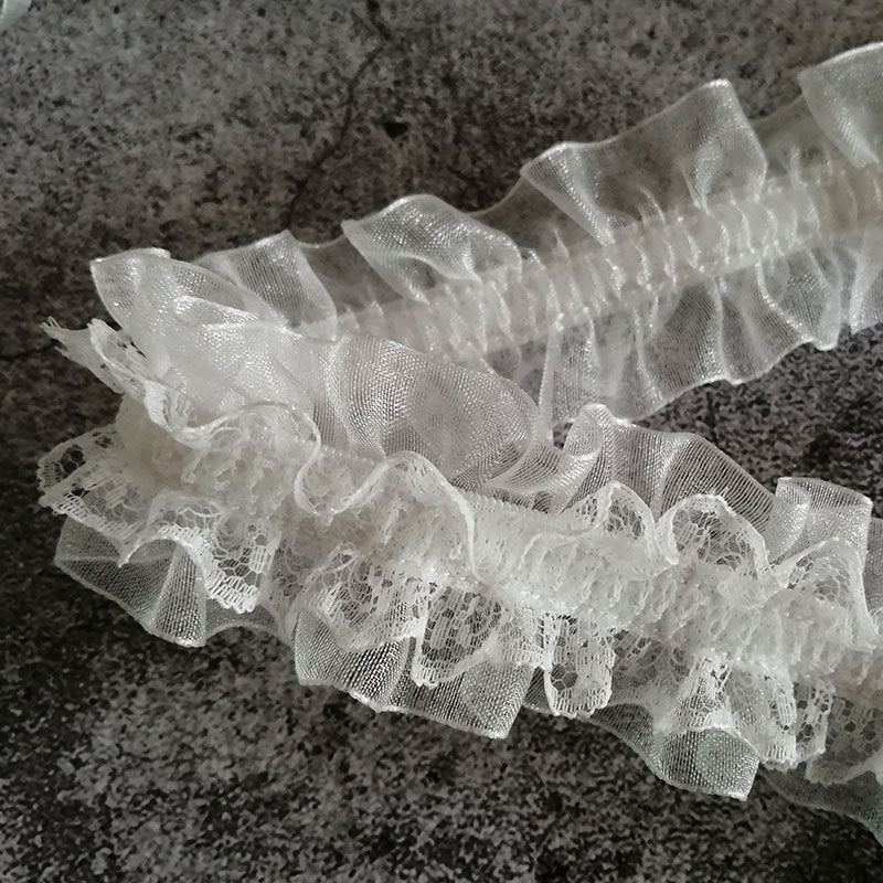 Double layered Stretchy raffle Lace trim with 4 cm