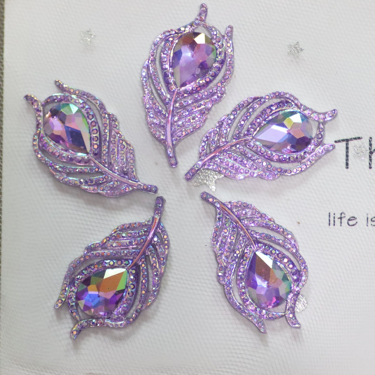 Iridescent Flat-back Acrylic Resin rhinestone in feather shape