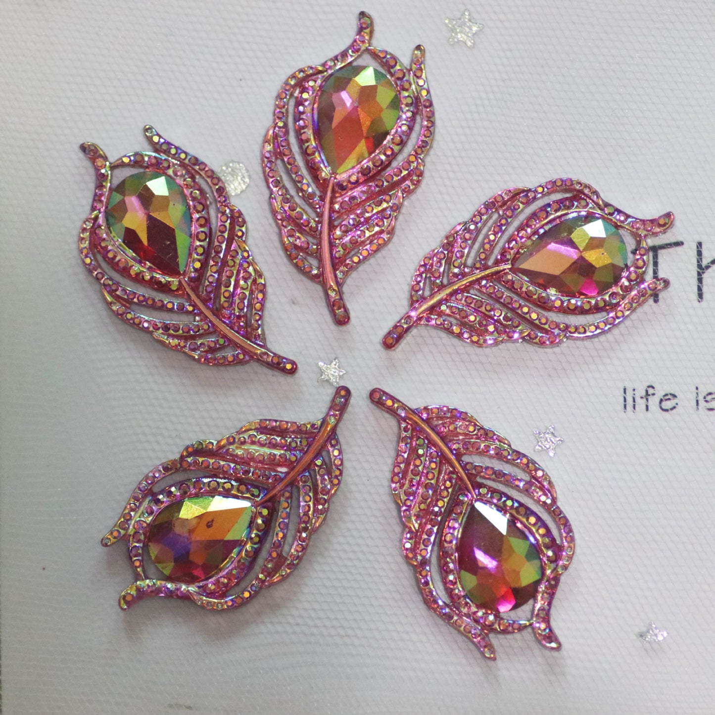 Iridescent Flat-back Acrylic Resin rhinestone in feather shape