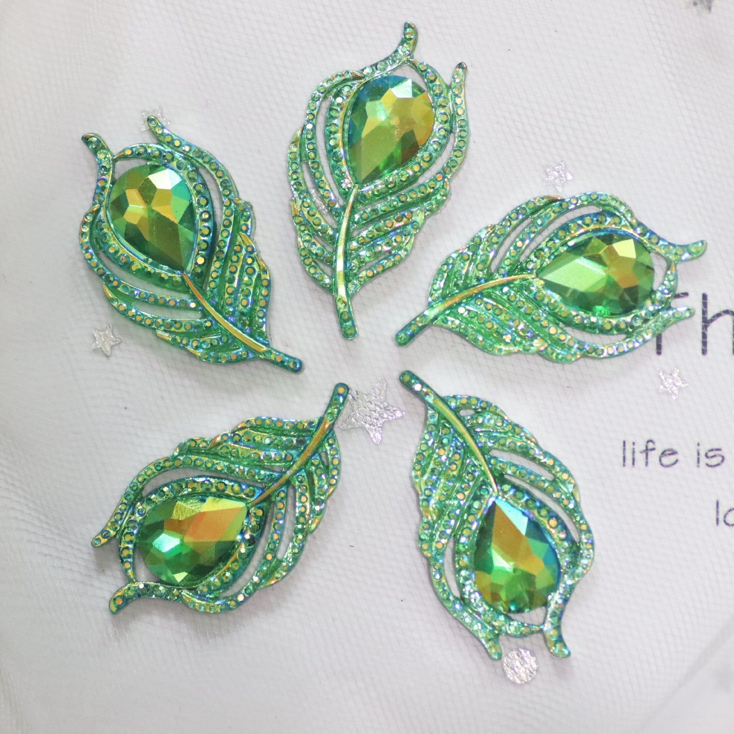 Iridescent Flat-back Acrylic Resin rhinestone in feather shape