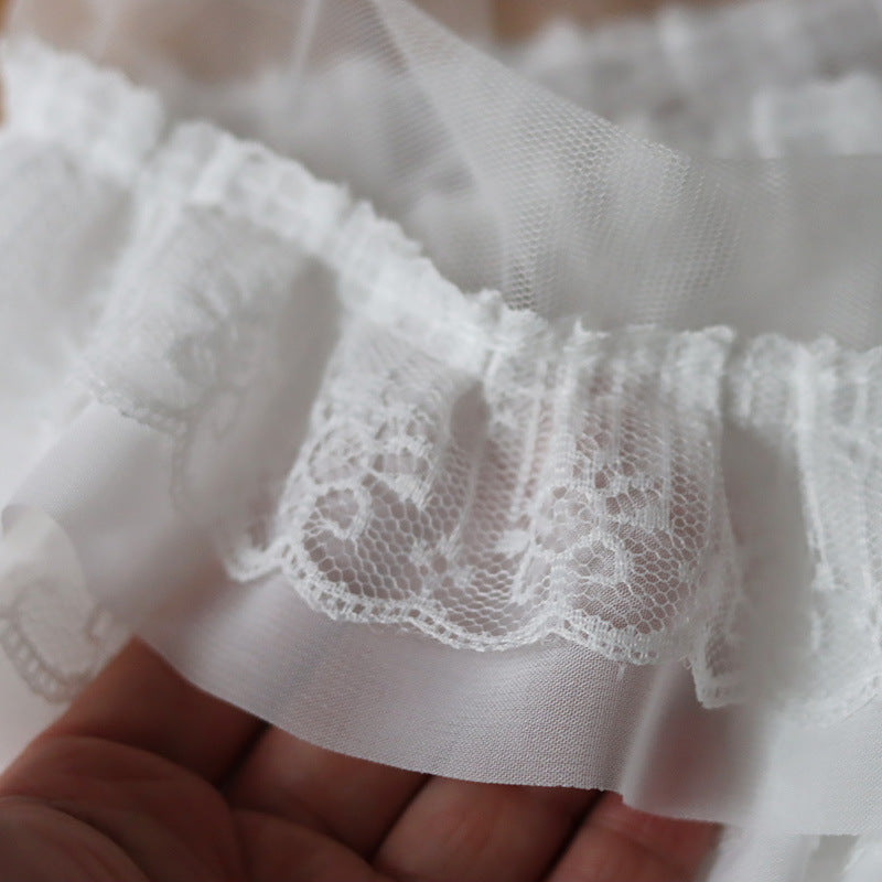 Lace trim with 3 layers of  non stretch raffle, 14cm wide