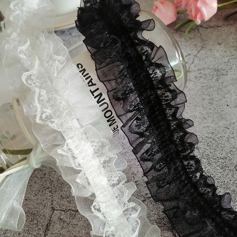 Double layered Stretchy raffle Lace trim with 4 cm