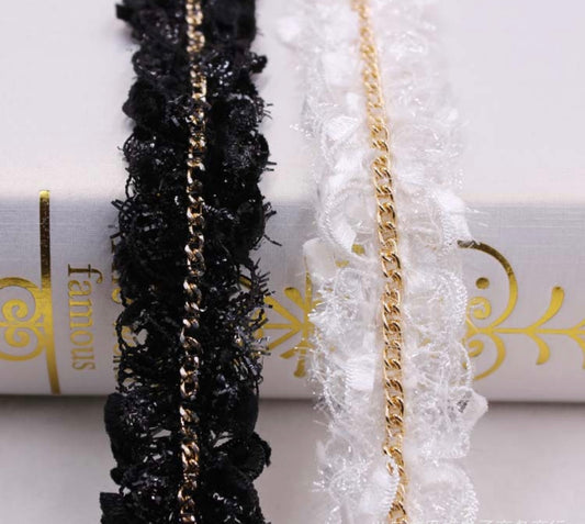 Raffle Lace trim with metal chain, 4 cm