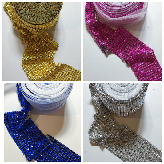 5 inches Non stretch faux studs Mesh by yard, 5 inches wide