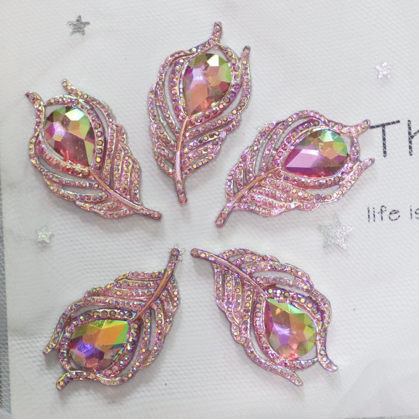 Iridescent Flat-back Acrylic Resin rhinestone in feather shape