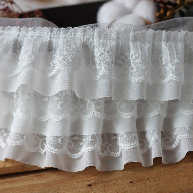 Lace trim with 3 layers of  non stretch raffle, 14cm wide