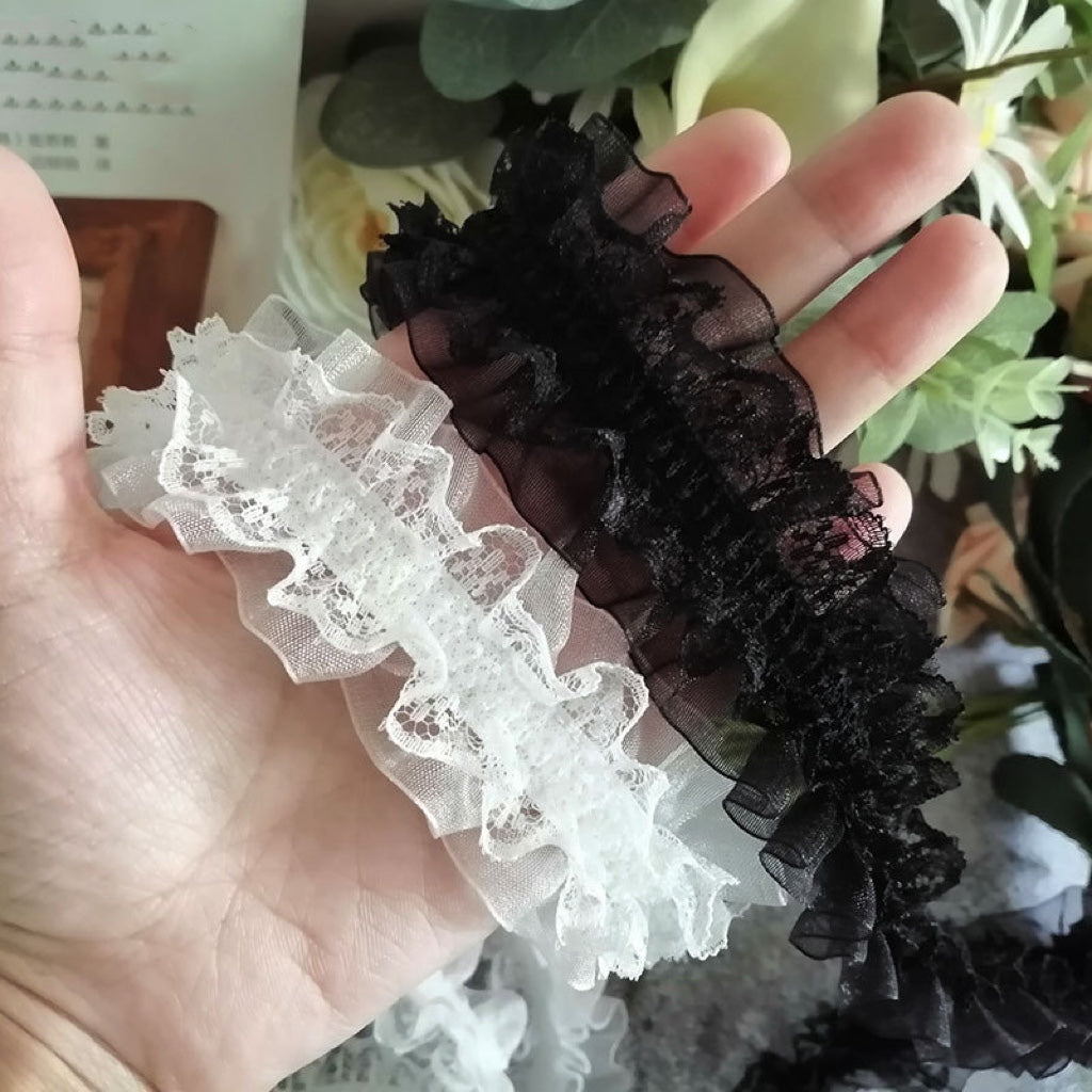 Double layered Stretchy raffle Lace trim with 4 cm