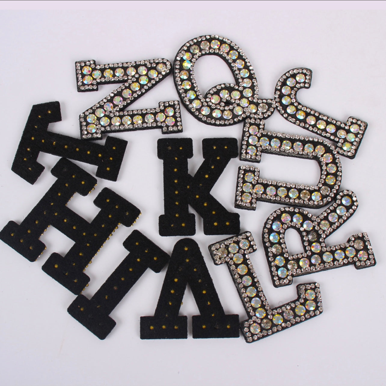 Alphabet Rhinestone Letters with and AB Rhinestone and Black backgroun –  Fifi's Craft