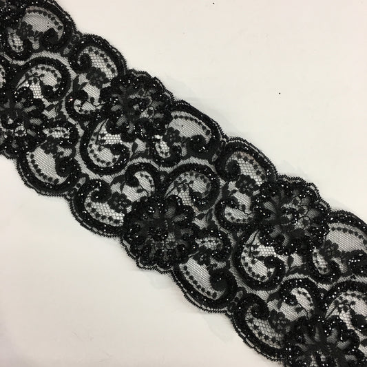 Black glitter lace trim