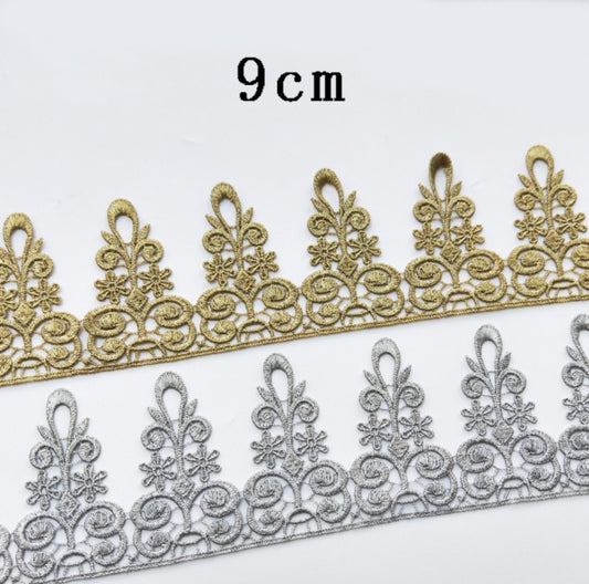 Gold embroidered trim by yard, 9 cm wide