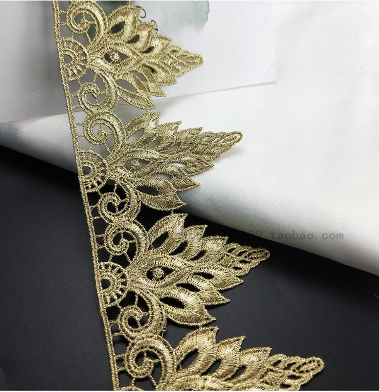 Gold embroidered trim by yard, 7.7cm/3 inches wide