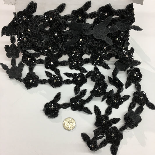 Black beaded peal flower trim by yards.