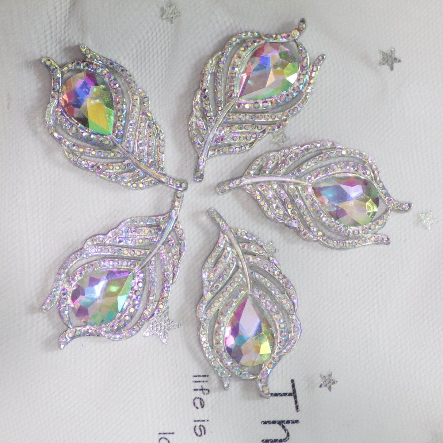 Iridescent Flat-back Acrylic Resin rhinestone in feather shape