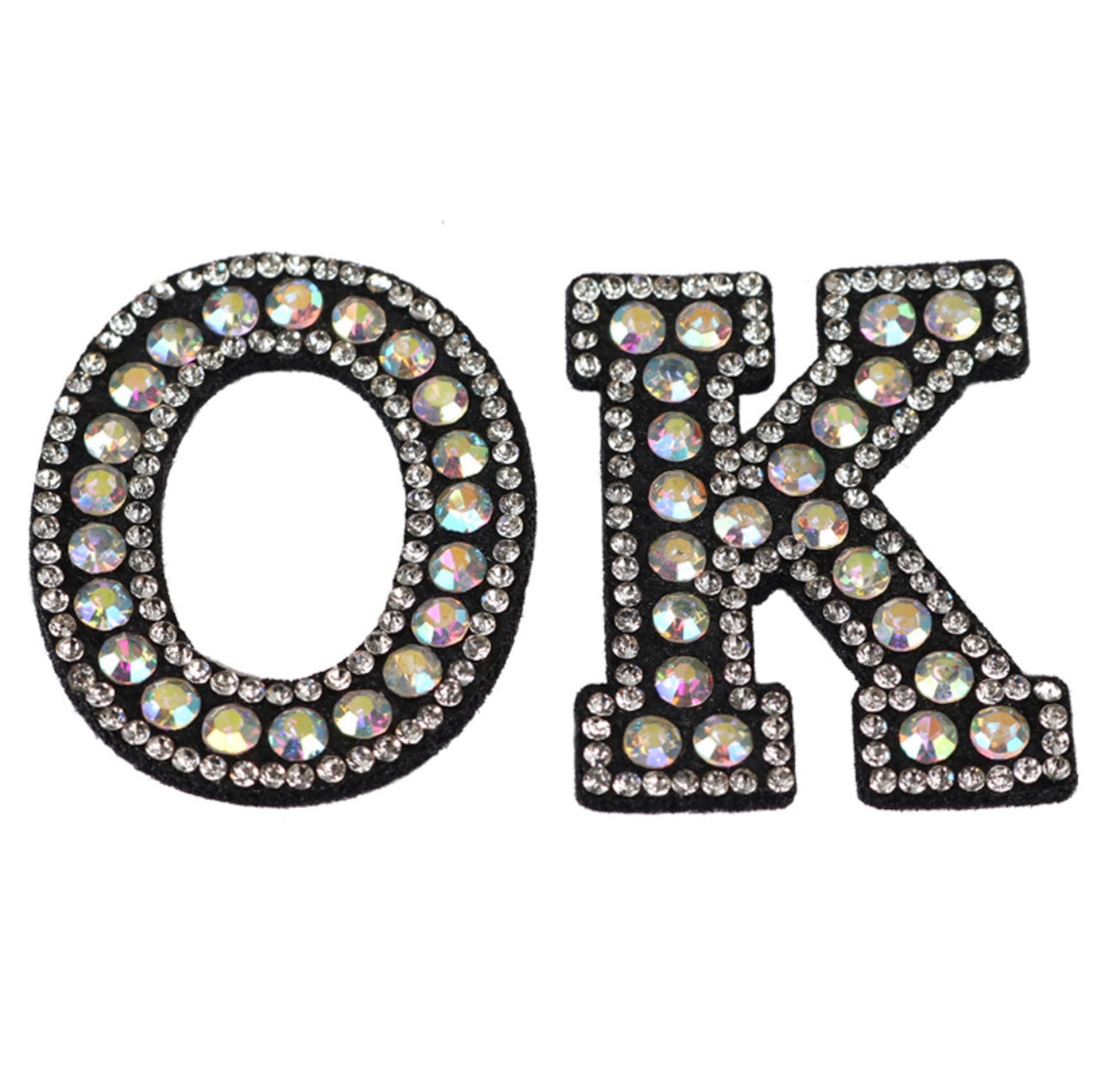 Alphabet Rhinestone Letters with and AB Rhinestone and Black background, Iron On